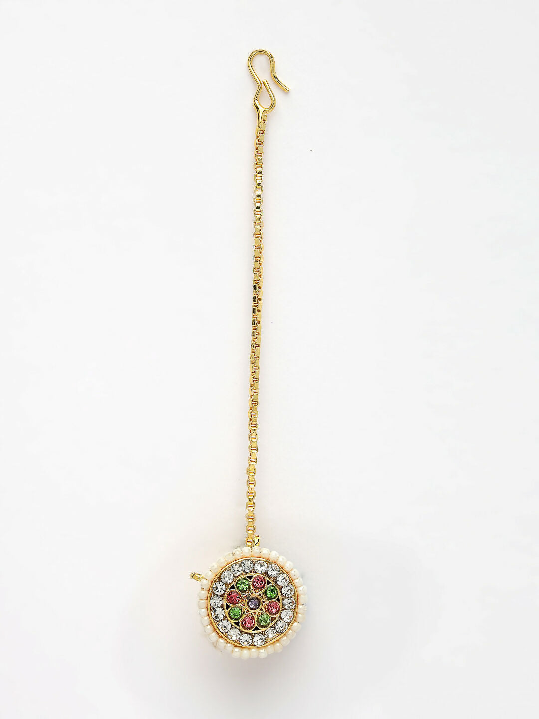 NVR Women's Multicolor CZ Stone-Studded Borla Maang Tikka - Swadesiicart