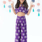 Lil Drama Trunk Tales Girls Purple Crop Top With Pants Co-Ordinate Set - Swadesiicart