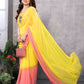 Partywear Designer Yellow & Pink Georgette Fancy Saree - Satrangi | Swadesiicart