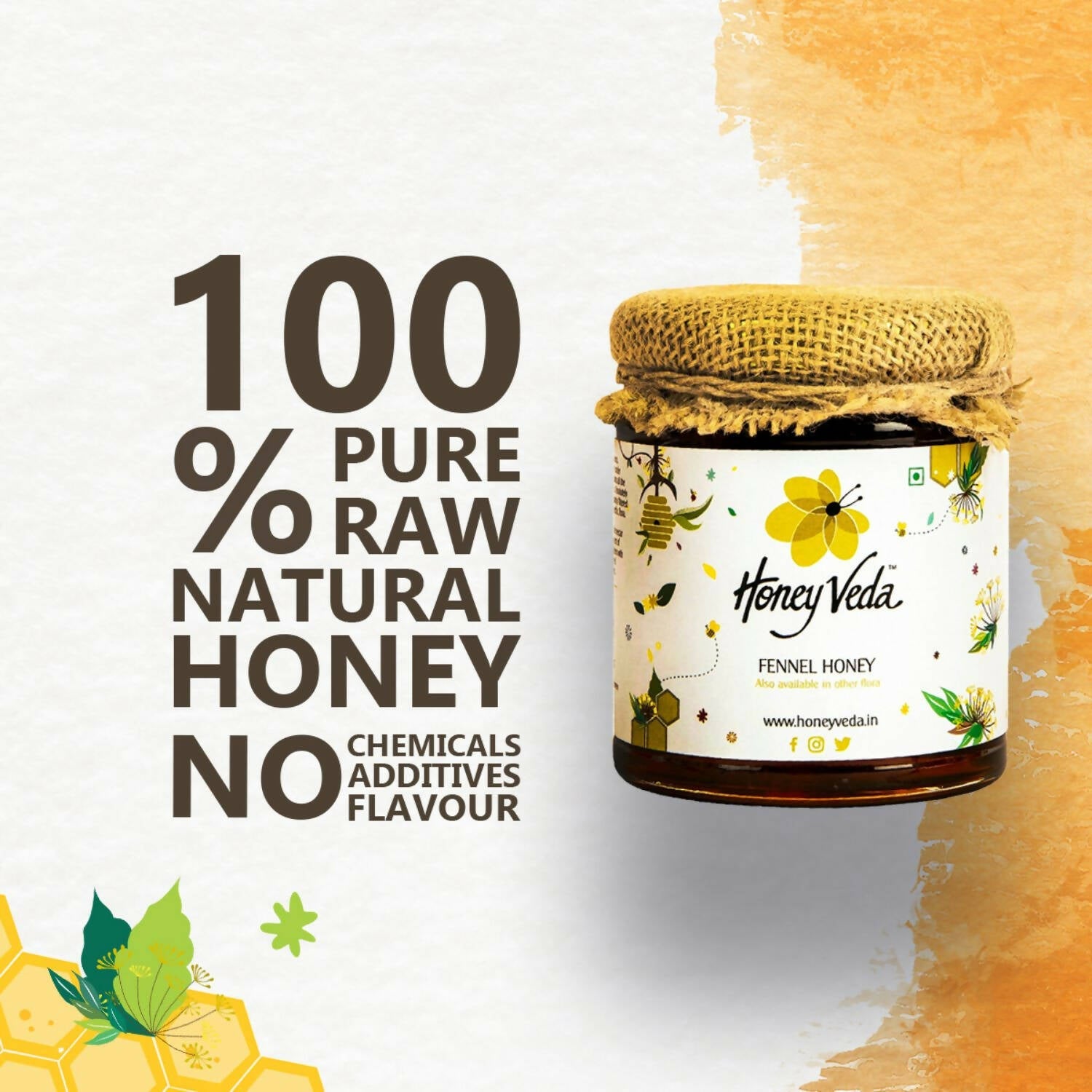 HoneyVeda Premium Raw Fennel Honey - Swadesiicart