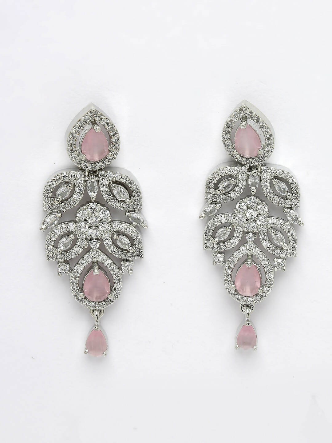 NVR Women Silver Plated & Pink Cz Stone Handcrafted Jewellery Set - Swadesiicart