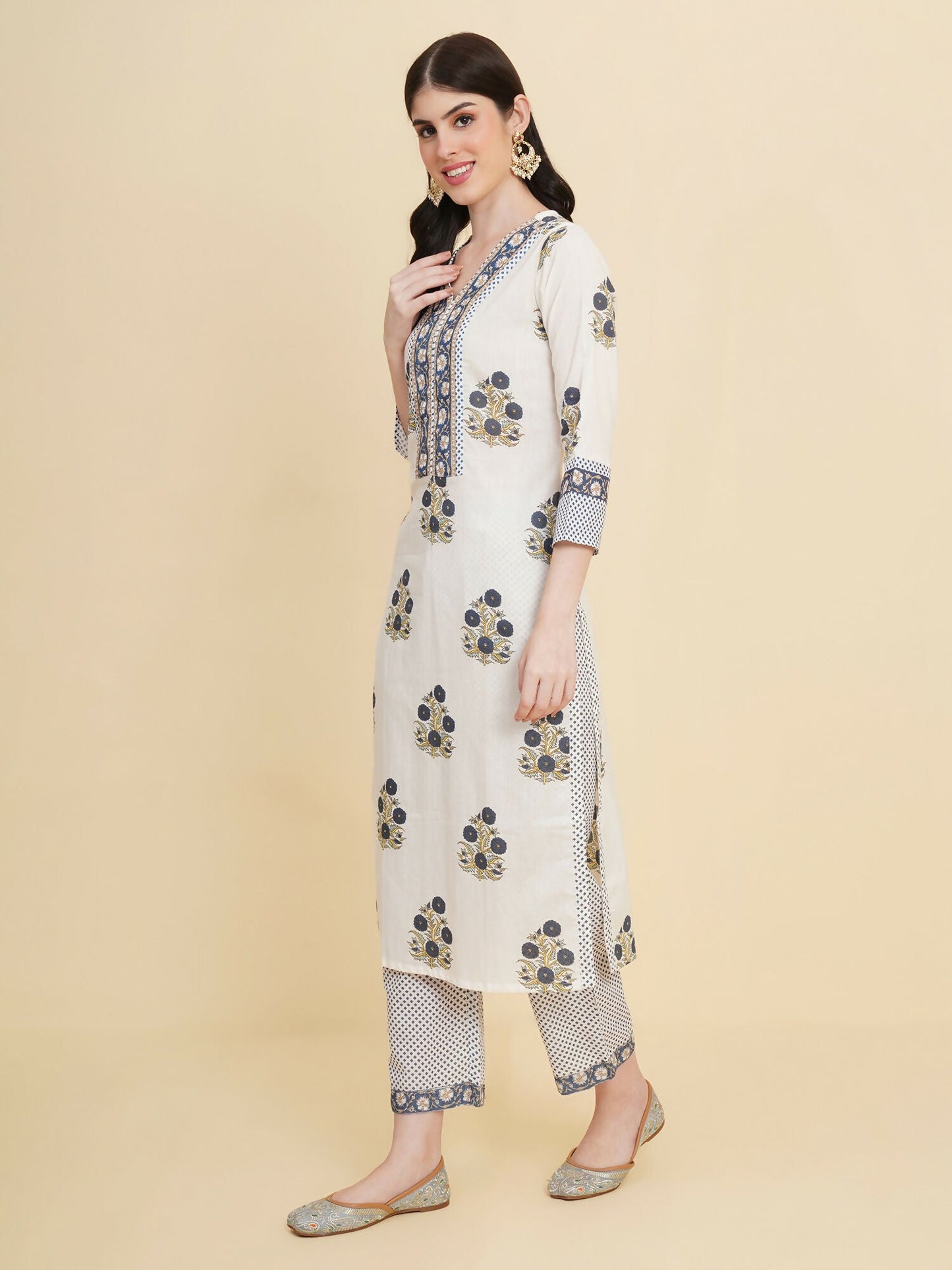 Designer Stylish white Cotton Stitched Suit With Dupatta - Tanisha | Swadesiicart