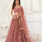 Aastha Fashion Dusty Onion Pink Butterfly Net Tone To Tone Thread Work, Sequence Work And Original Mirror Work Embroidery Wedding Wear Lehenga Choli