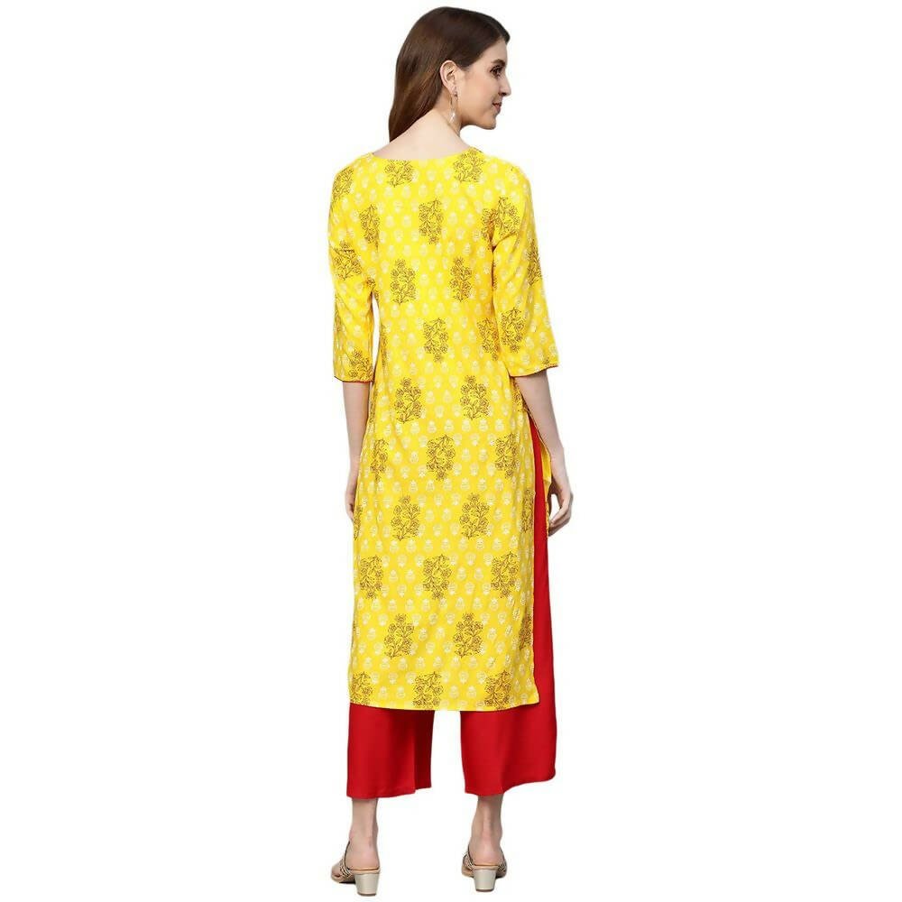 Anubhutee Women's Rayon Printed Yellow Kurta with Palazzos | Swadesiicart