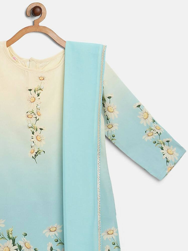 Ahalyaa Multi Crepe Printed Kids Kurta Sharara Sets With Dupatta For Girls | Swadesiicart