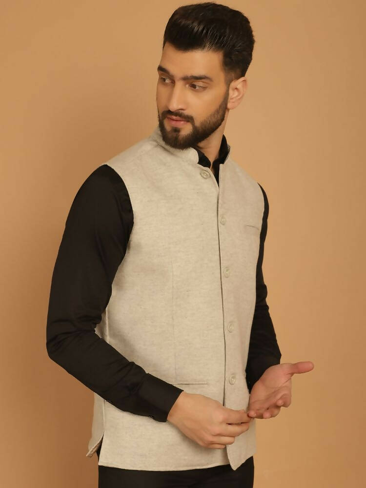 Even Apparels Pure Wool Nehru Jacket - Off White | Swadesiicart