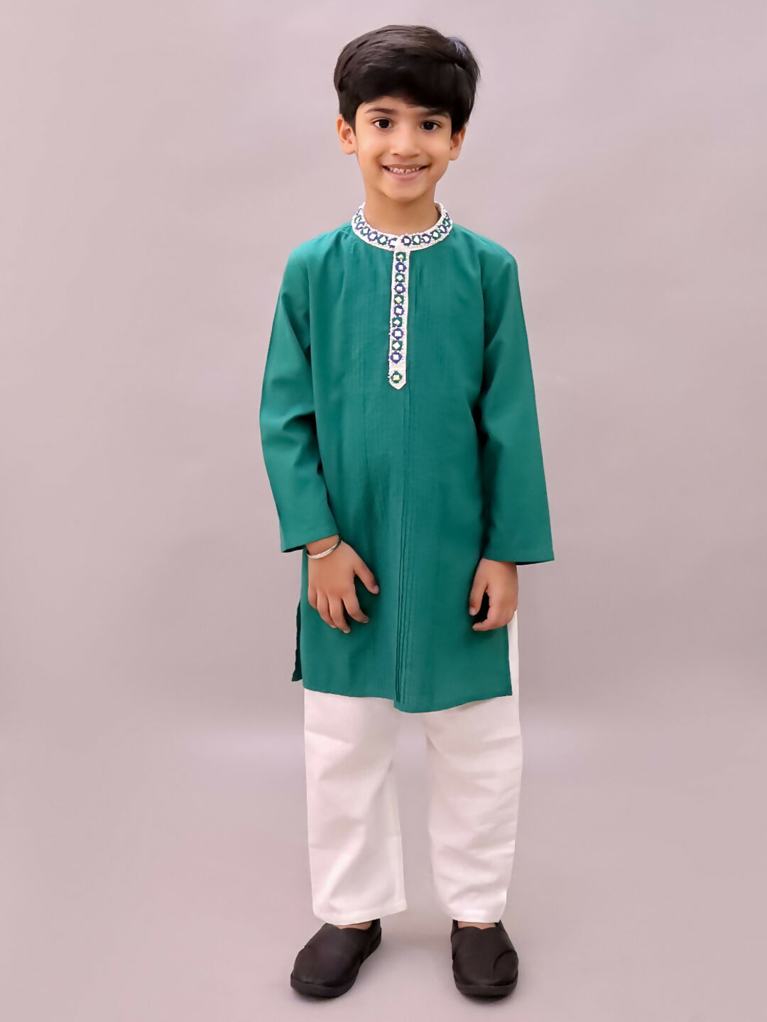 Lil Drama Shor-Gul Green Kurta Pyjama Set For Boys | Swadesiicart