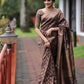 DEIANA'S Beautiful Designer Golden zari Soft Lichi Silk Saree - Brown - Swadesiicart