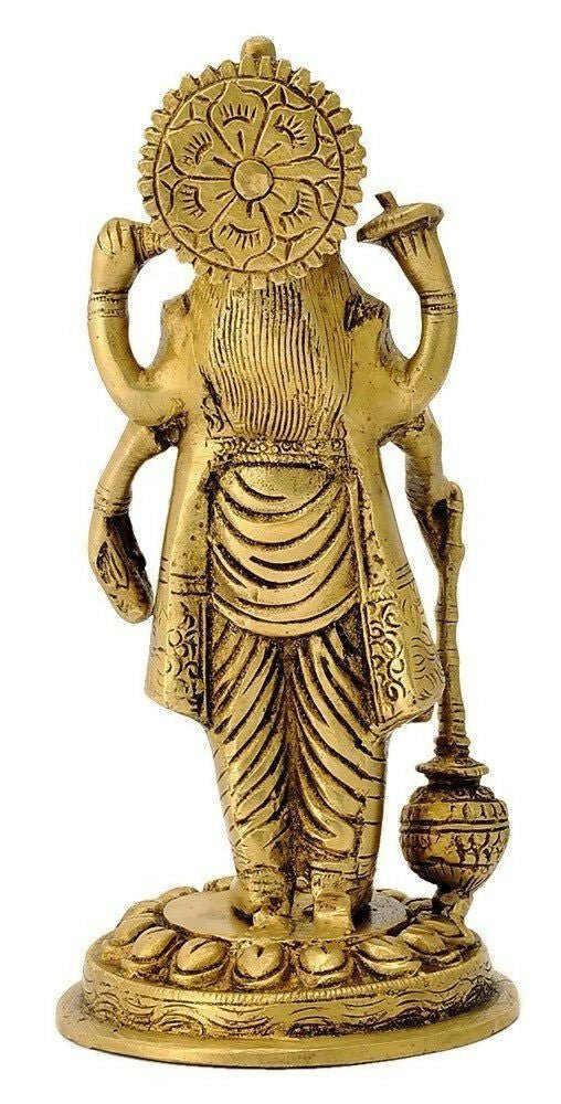 Artvarko Brass Lord Vishnu Narayan Holding Club Brass Statue - Swadesiicart