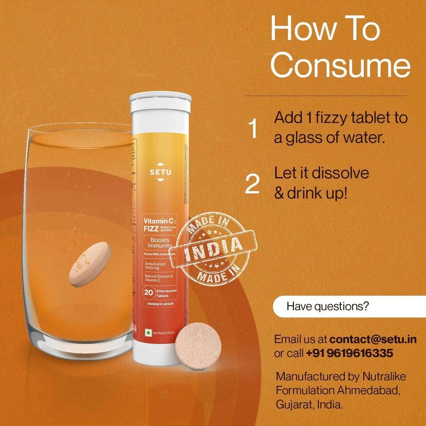 Setu Vitamin C: Fizz - 20 Effervescent Tablets - Swadesiicart