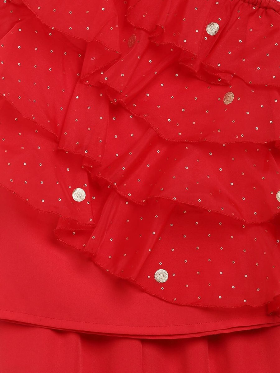 Ahalyaa Red Georgette Ruffel Kids Top With Bottom For Girls | Swadesiicart