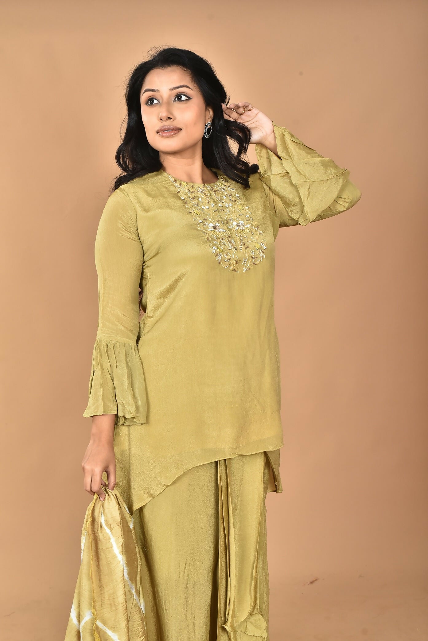 Morchari Women And Hand Embroidery Palazzo Set-Mehandi Green - Swadesiicart