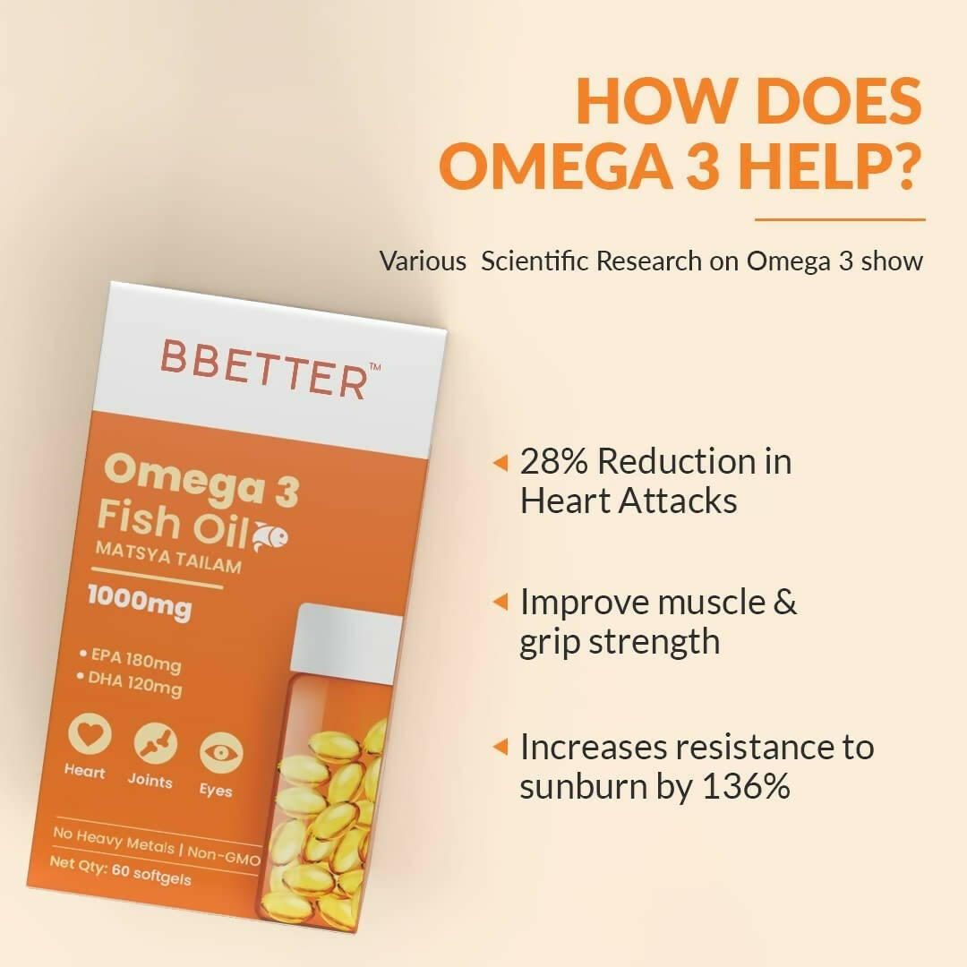 BBETTER Omega 3 Fish Oil Capsules for Women & Men - Swadesiicart