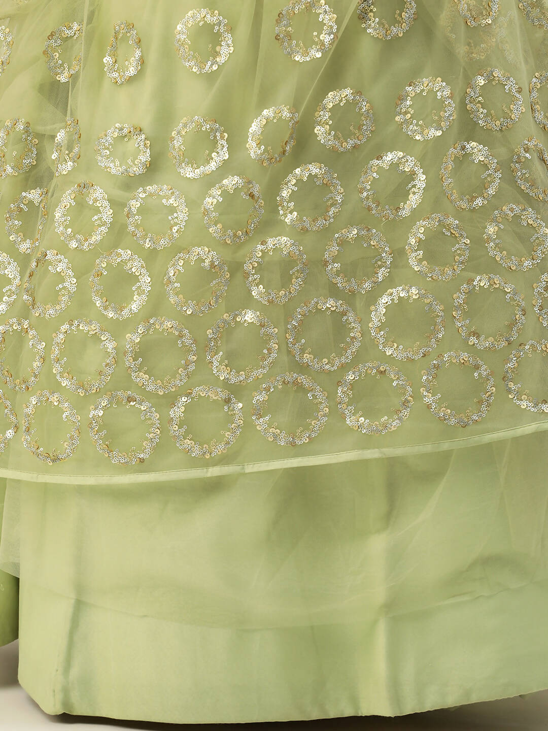 House of Panchhi Lime Green Net Embroideried Round Sequins Lehenga | Swadesiicart
