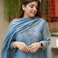 The52 Blue Women's Beautiful Cotton Fabric Thread Work Straight Kurta, Pant and Dupatta Set - Swadesiicart