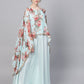 Ahalyaa Aqua Blue Poly Silk Kurta With Attached Printed Dupatta | Swadesiicart