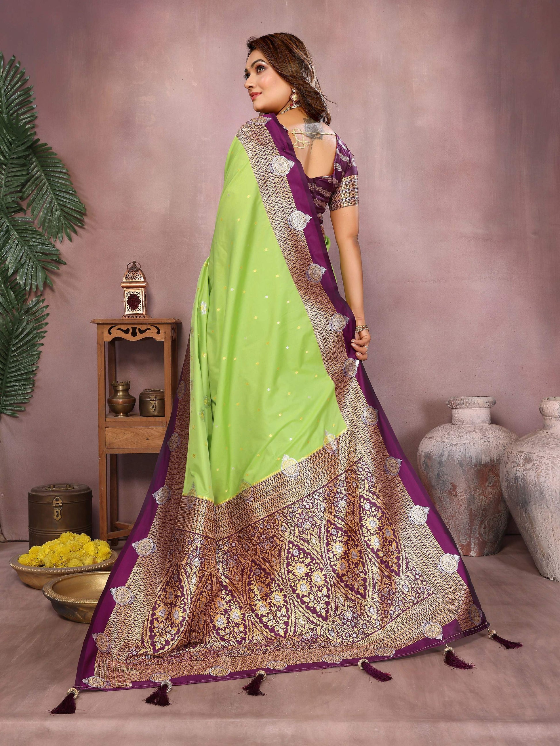 Aastha Fashion Parrot Green Silk Sarees Weaving Saree