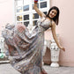 Blue Crepe Foil Printed Long Dress - Michan | Swadesiicart