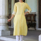 Juniper Women's Yellow Cotton Slub Embroidered Straight Kurta | Swadesiicart