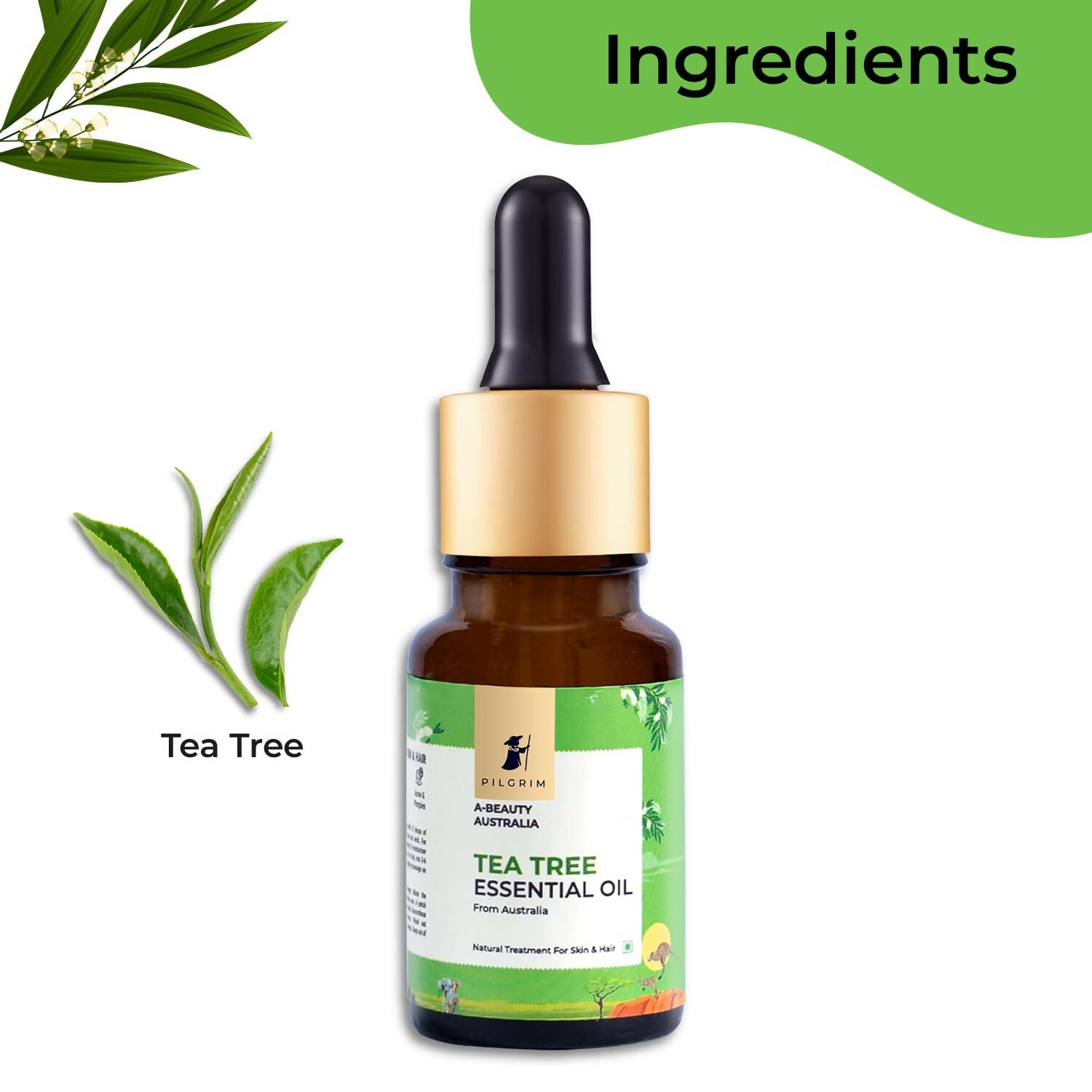 Pilgrim Australian Tea Tree Essential Oil For Hair, Skin Care, Acne & Pimples - Swadesiicart