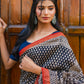 Zibaa Hand-Blocked Pure Maheshwari Silk Navy Blue Saree | Swadesiicart