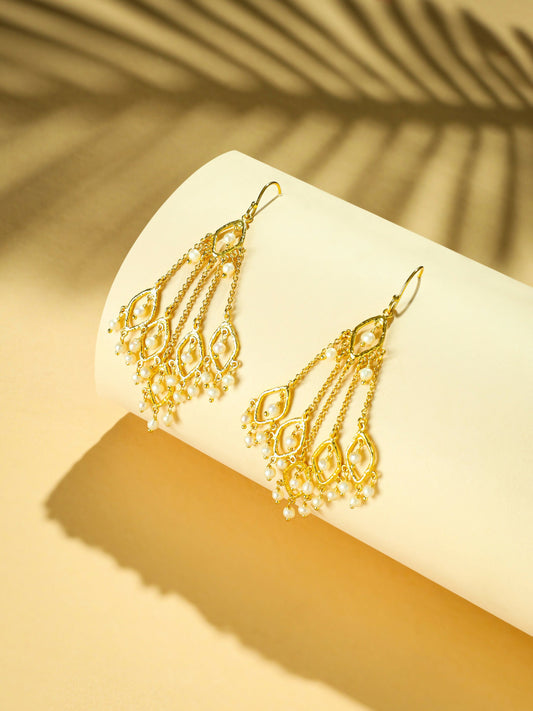 Nuyug 18k String of Pearls Gold Anti Tarnish Earrings | Swadesiicart