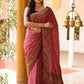 Joban Fashion Dark Pink Crepe Chiffon Pure Handloom Banarasi Silk Saree | Swadesiicart