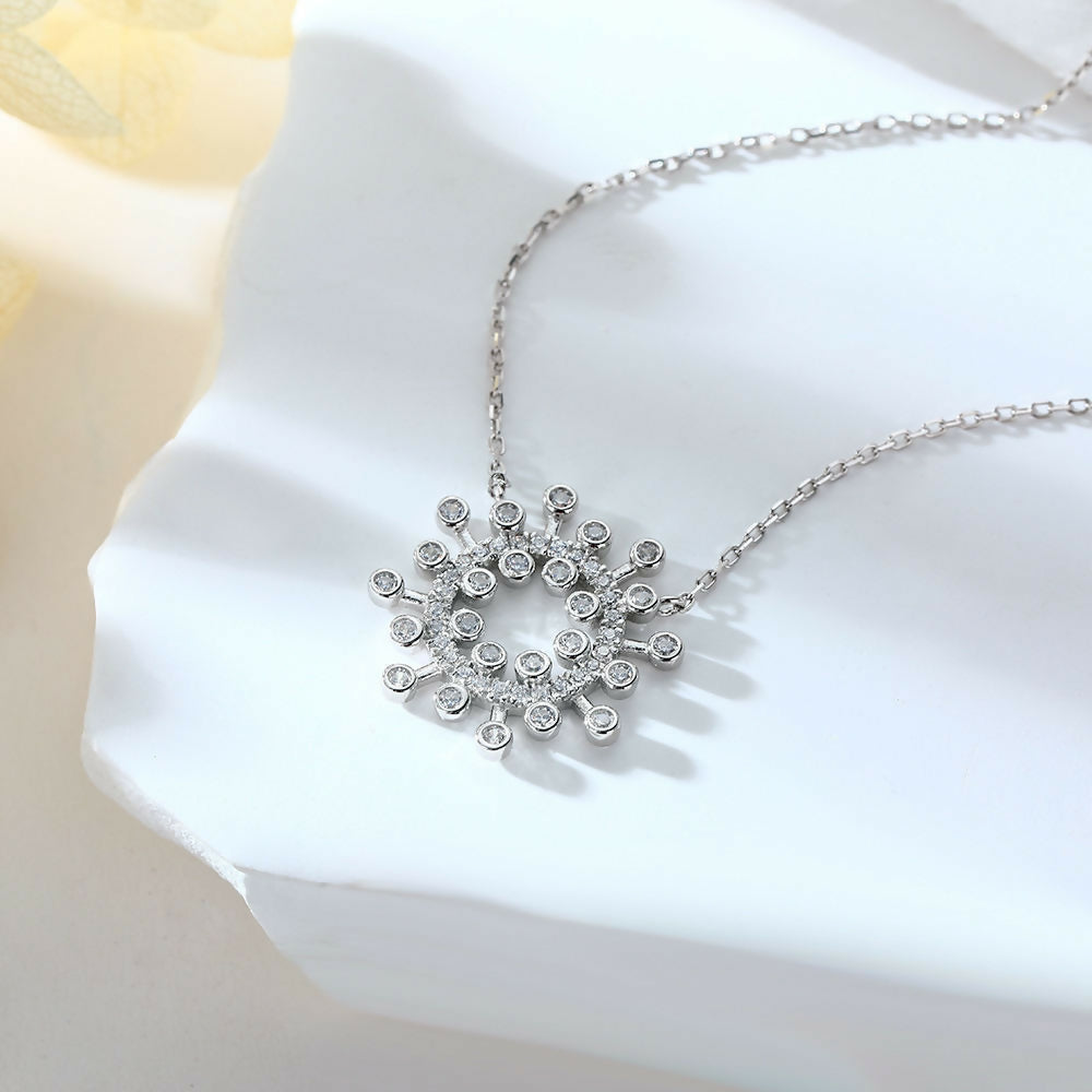 Cauer Moissanite Round Pendant Necklace in 925 Sterling Silver, White Gold Plated | Swadesiicart