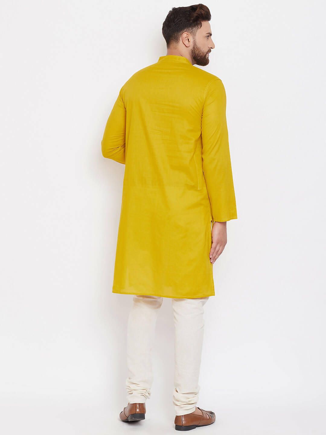 Even Apparels Pure Cotton Yellow Men's Kurta With Band Collar | Swadesiicart