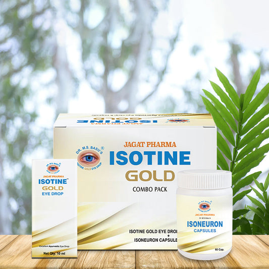 Jagat Pharma Isotine Gold Eye Drops & Capsules - Empowering Vision's Strength | Swadesiicart