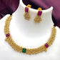 Jewel City Designer Gold Floral Necklace Set with Ruby Green Stones Elegant Matt Gold Finish Jewelry Set for Women | Swadesiicart