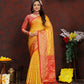 Lorenvalley Fashion Gold Organza Silk Woven Design with Rich Meenakari Weaving Pallu Saree - Swadesiicart