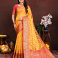 Lorenvalley Fashion Gold Organza Silk Woven Design with Rich Meenakari Weaving Pallu Saree - Swadesiicart
