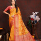 Lorenvalley Fashion Gold Organza Silk Woven Design with Rich Meenakari Weaving Pallu Saree - Swadesiicart