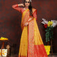 Lorenvalley Fashion Gold Organza Silk Woven Design with Rich Meenakari Weaving Pallu Saree - Swadesiicart