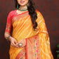 Lorenvalley Fashion Gold Organza Silk Woven Design with Rich Meenakari Weaving Pallu Saree - Swadesiicart