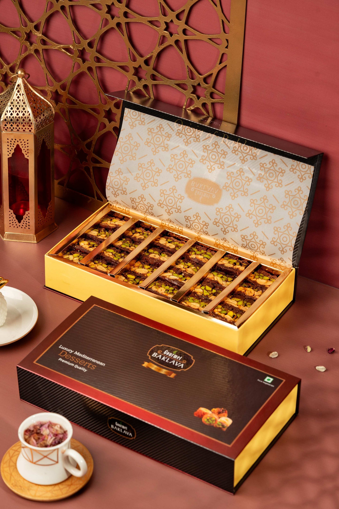 Gourmet Baklava Crescent Gift Box Of Chocolate Cashew Pistachio Baklava | Swadesiicart