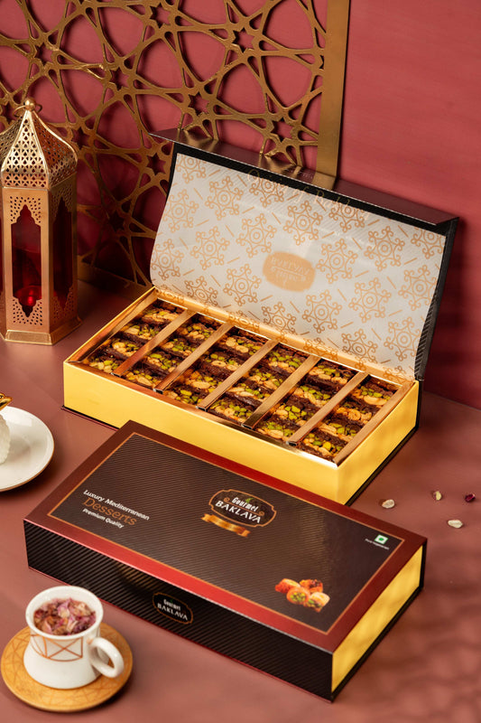 Gourmet Baklava Crescent Gift Box Of Chocolate Cashew Pistachio Baklava | Swadesiicart