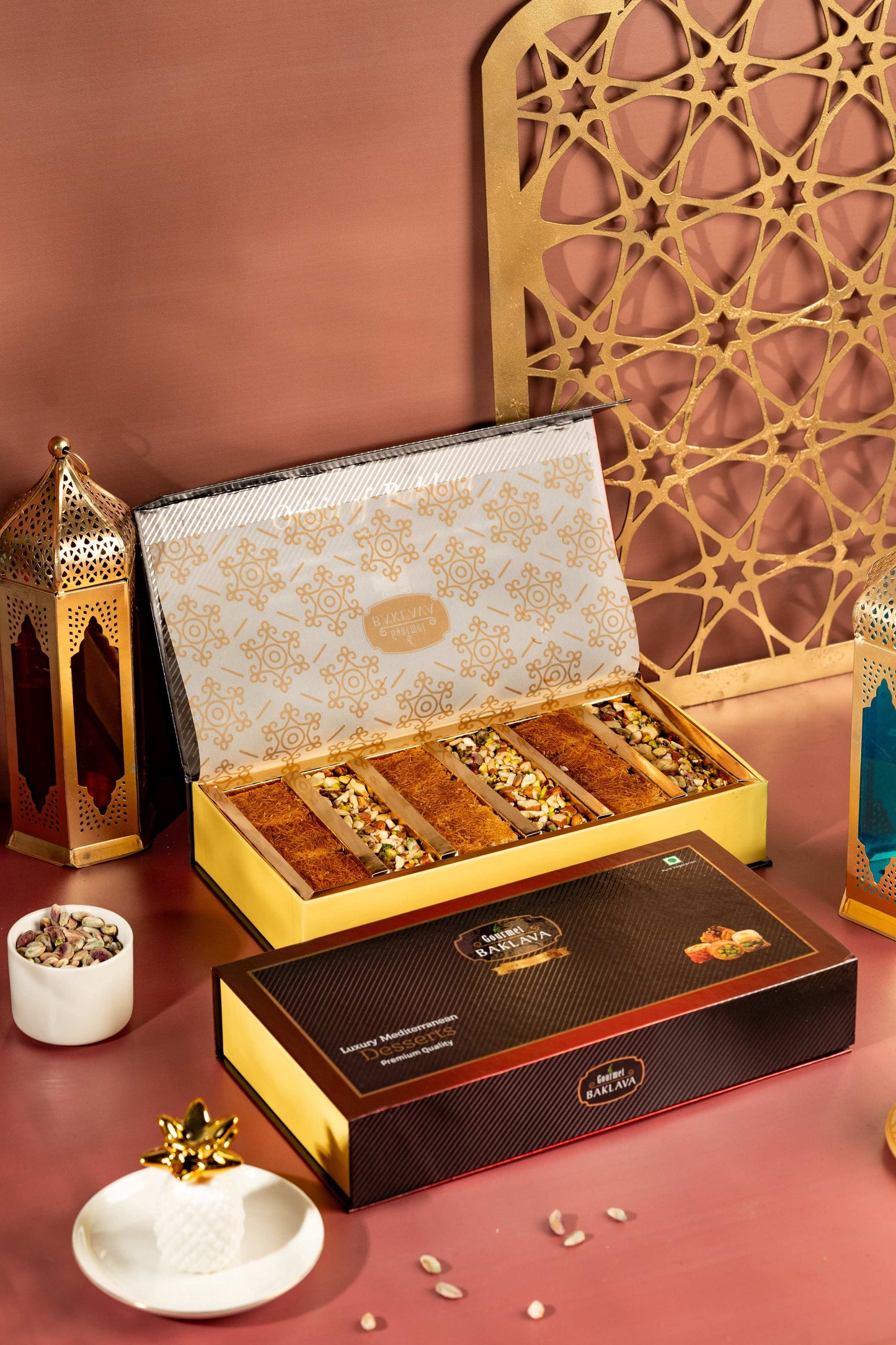 Gourmet Baklava Crescent Gift Box Of Dates Belloria & Tamaria | Swadesiicart
