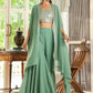 Janasya Sage Green Georgette Sequined Top Bottom Cape | Swadesiicart