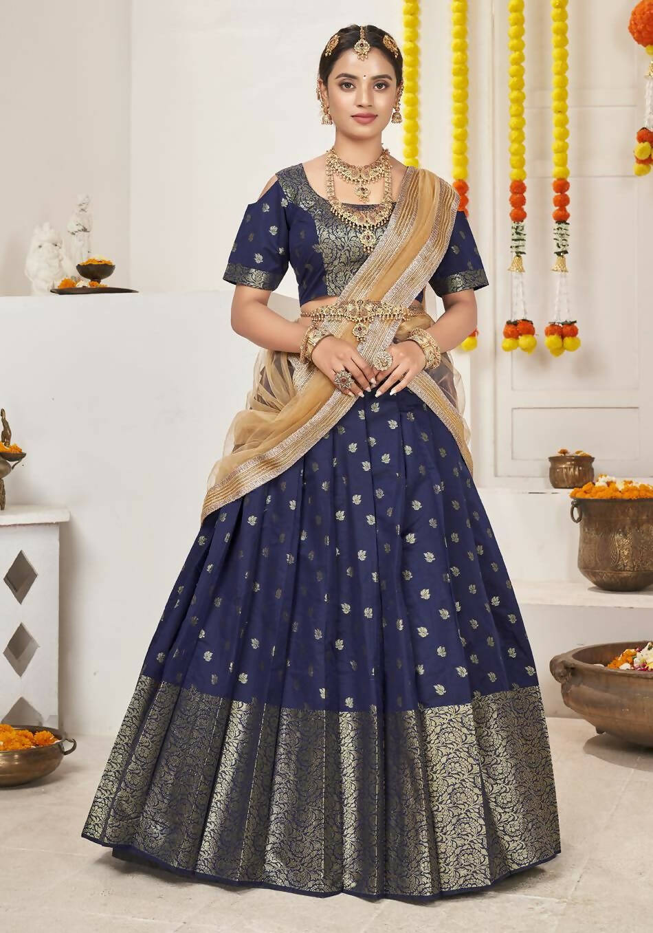 DEIANA'S Beautiful Jackquard Weaving Lehengha Choli - Blue | Swadesiicart