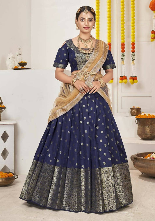 DEIANA'S Beautiful Jackquard Weaving Lehengha Choli - Blue | Swadesiicart
