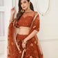 Aastha Fashion Brown Butterfly Net Tone To Tone Thread Work And Mirror Work Embroidery Wedding Wear Lehenga Choli