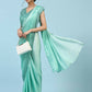 Sea Green Ombre Satin Georgette Plain Ready to wear Saree with stitched Blouse - Vrinda | Swadesiicart