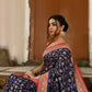 Joban Fashion Navy Blue Crepe Chiffon Pure Handloom Banarasi Silk Saree | Swadesiicart