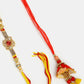 NVR Women & Men Set of 2 Red & Gold-Toned Stone-Studded Bhaiya Bhabhi Rakhi With Roli Chawal | Swadesiicart