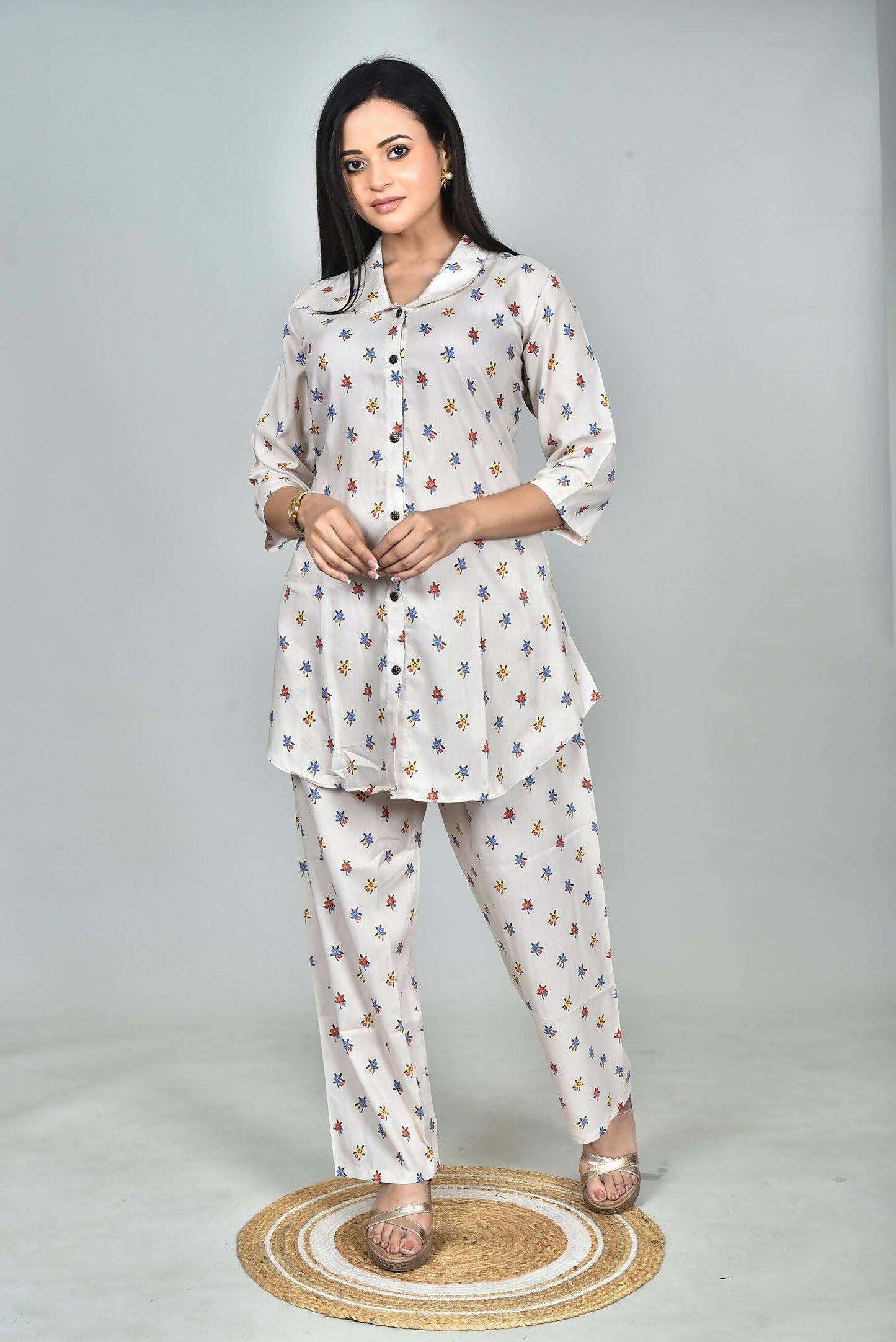 Morchari Digital Print Semi Muslin Co-Ord Set Top & Trouser-Multicolor - Swadesiicart