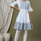 Juniper Sky Blue Cotton Dobby Festive Embroidered Tiered Dress For Women | Swadesiicart