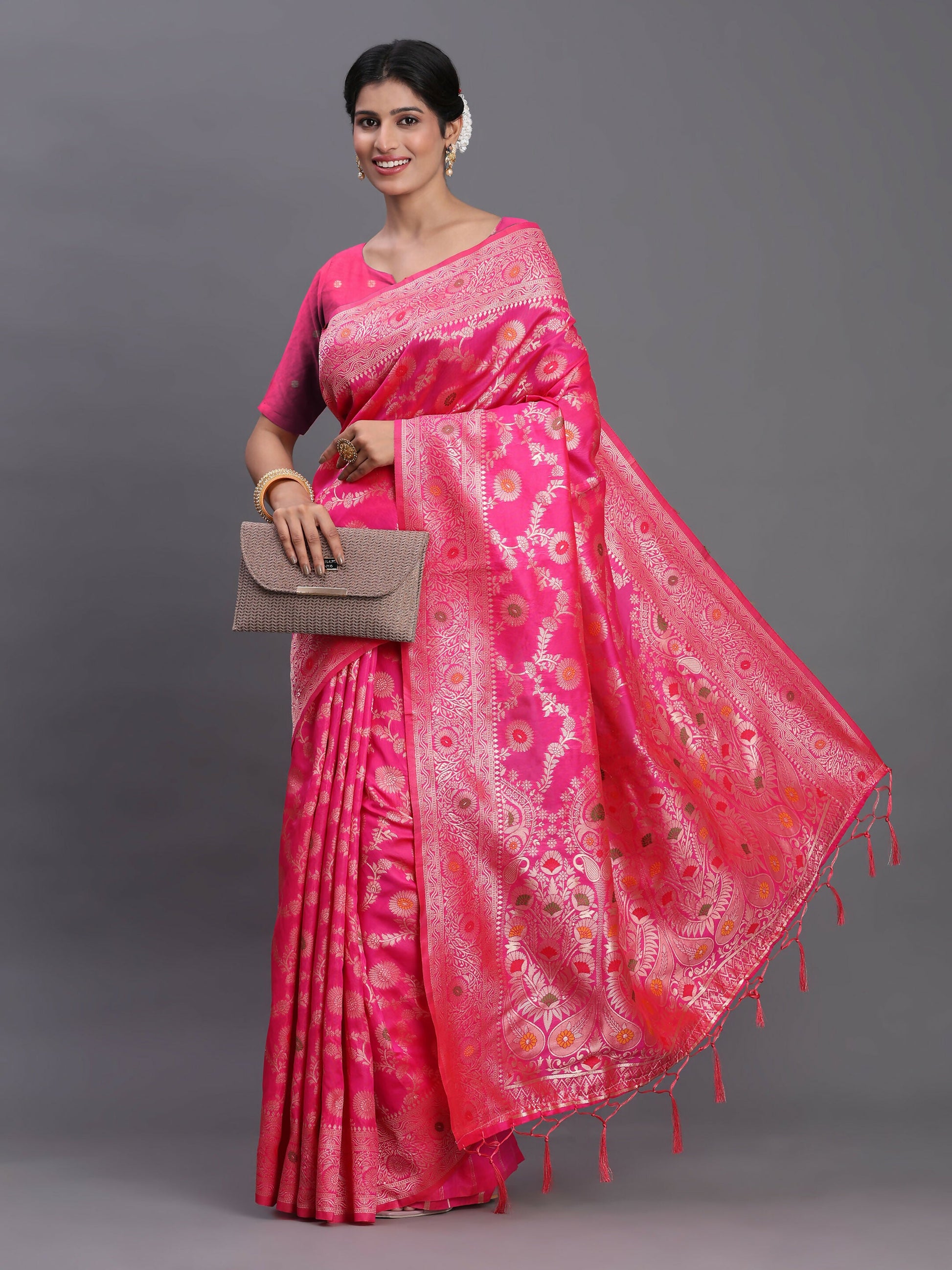 Astita Banarasi Silk Pink Saree | Swadesiicart