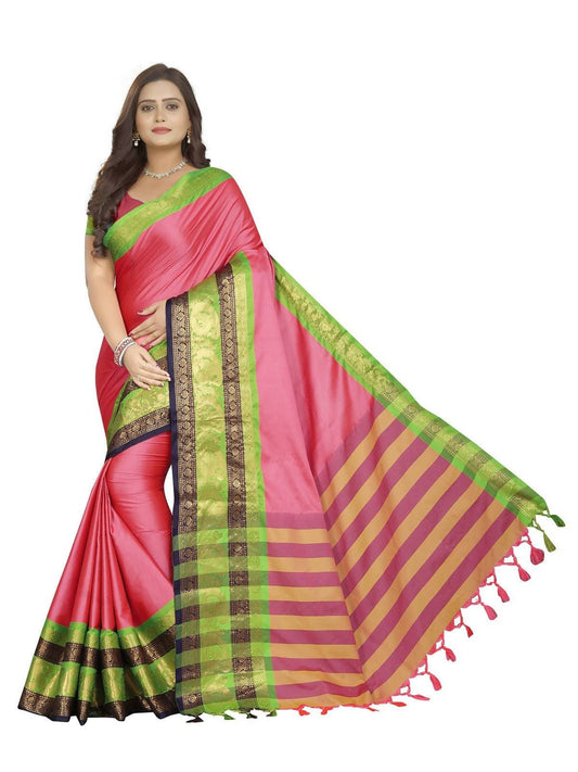 Vamika Banarasi Silk Pink Weaving Saree | Swadesiicart